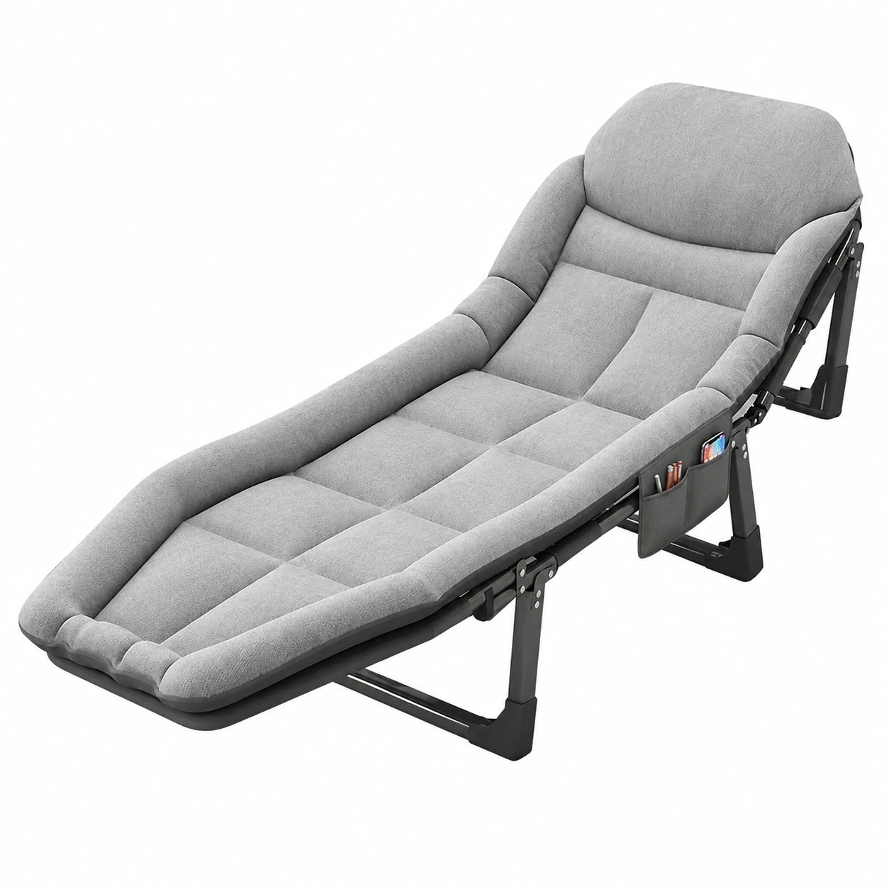 Verstellbare Gartenliege mit Kissen, Klappbarer Liegestuhl für Terrasse und Strand, Tragbares Outdoor-Bett, Grau, 185 x 65 cm