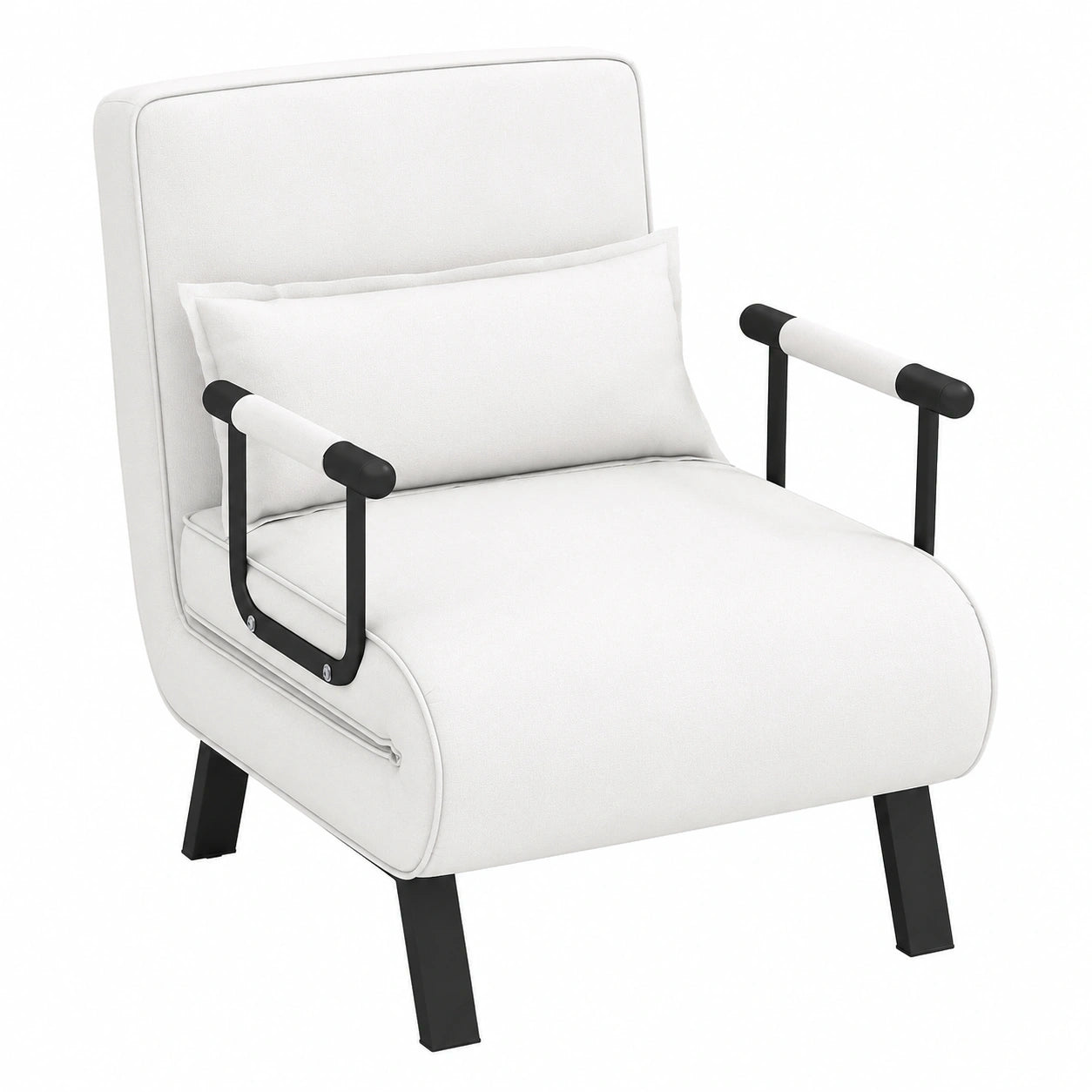 Moderner 4-in-1-Klappstuhl mit verstellbarer Rückenlehne und abnehmbarem Kissen, Schlafsofa in Weiß bis 150 kg belastbar