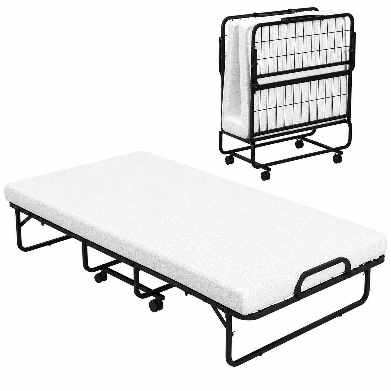 Klappbares Gästebett mit Schaumstoffmatratze und Universalrollen, 96x190cm
