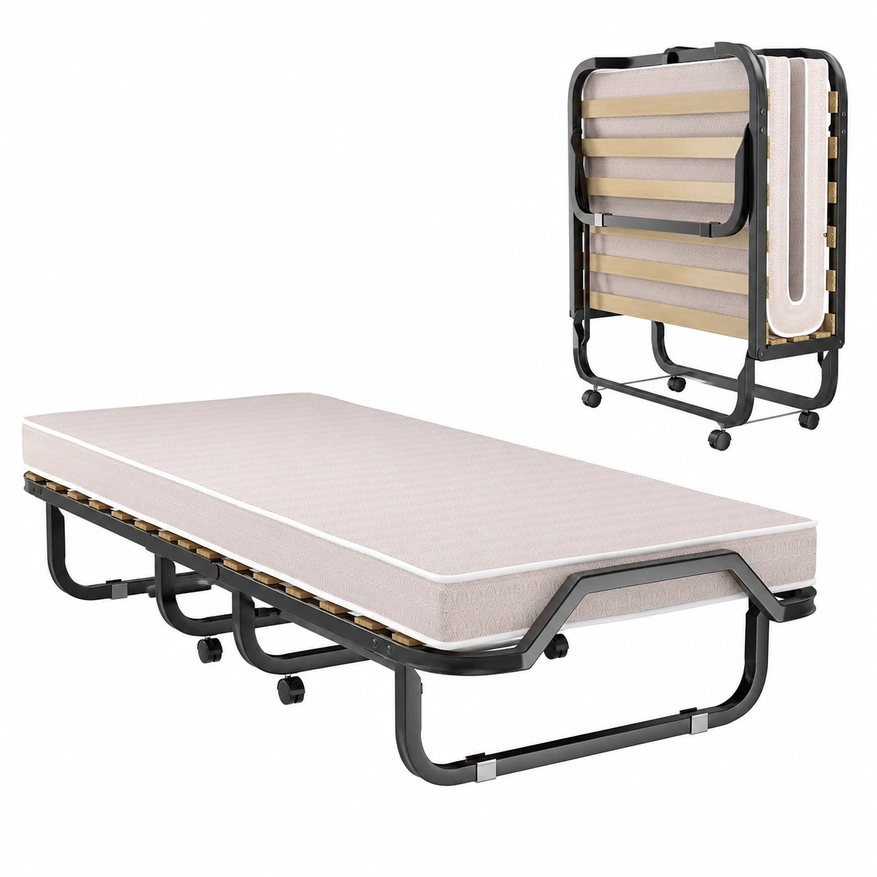 Faltbares Gästebett 90x200 cm mit Matratze und Rollen, Belastbar bis 120 kg