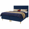 Luxus Boxspringbett Gold mit Bettkästen und Topper - Gemütliches Doppelbett aus Velours, Bonellfederkern, Blau (Manila 26), 160 x 200 cm