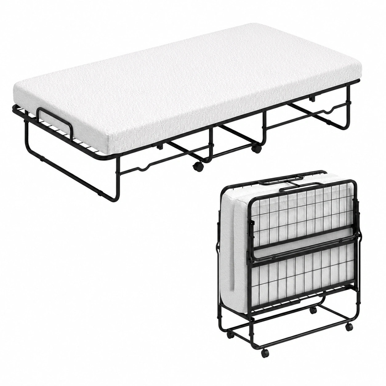 GOPLUS Klappbares Gästebett mit Schaumstoffmatratze und Metallrahmen, 90x190cm, Ideal für Gästezimmer und Büro