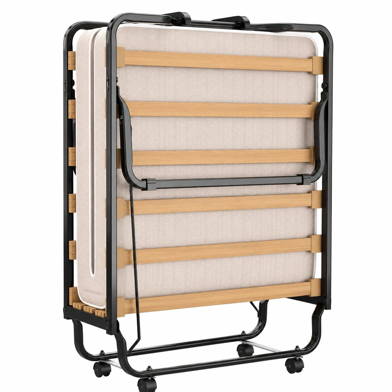 Klappbett 80x200cm mit Memoryschaum-Matratze, Beigefarben, Mobiles Gästebett bis 120kg