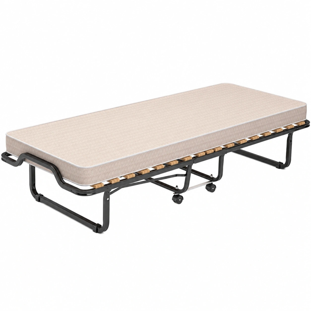 Klappbares Gästebett 90x200 cm mit Schaumstoffmatratze, Metallrahmen & Rollen, Ideal für Gästezimmer & Camping, Beige