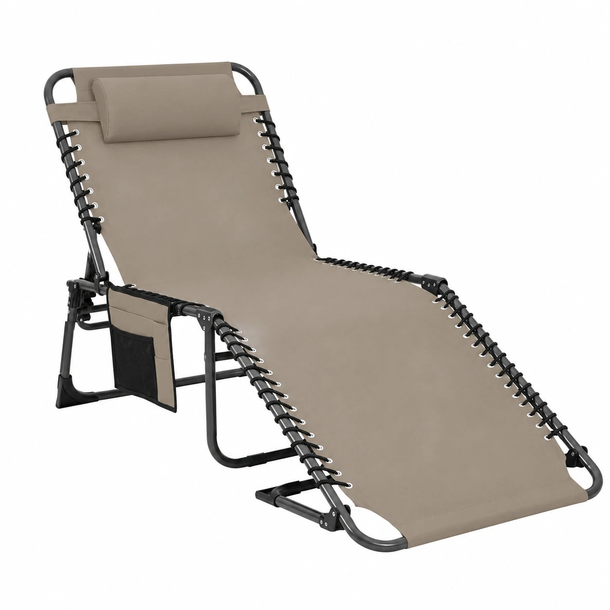 KingCamp Klappbare Campingliege mit verstellbarer Rückenlehne und Kopfkissen, 2er Set Beige, ideal für Garten und Outdoor-Abenteuer