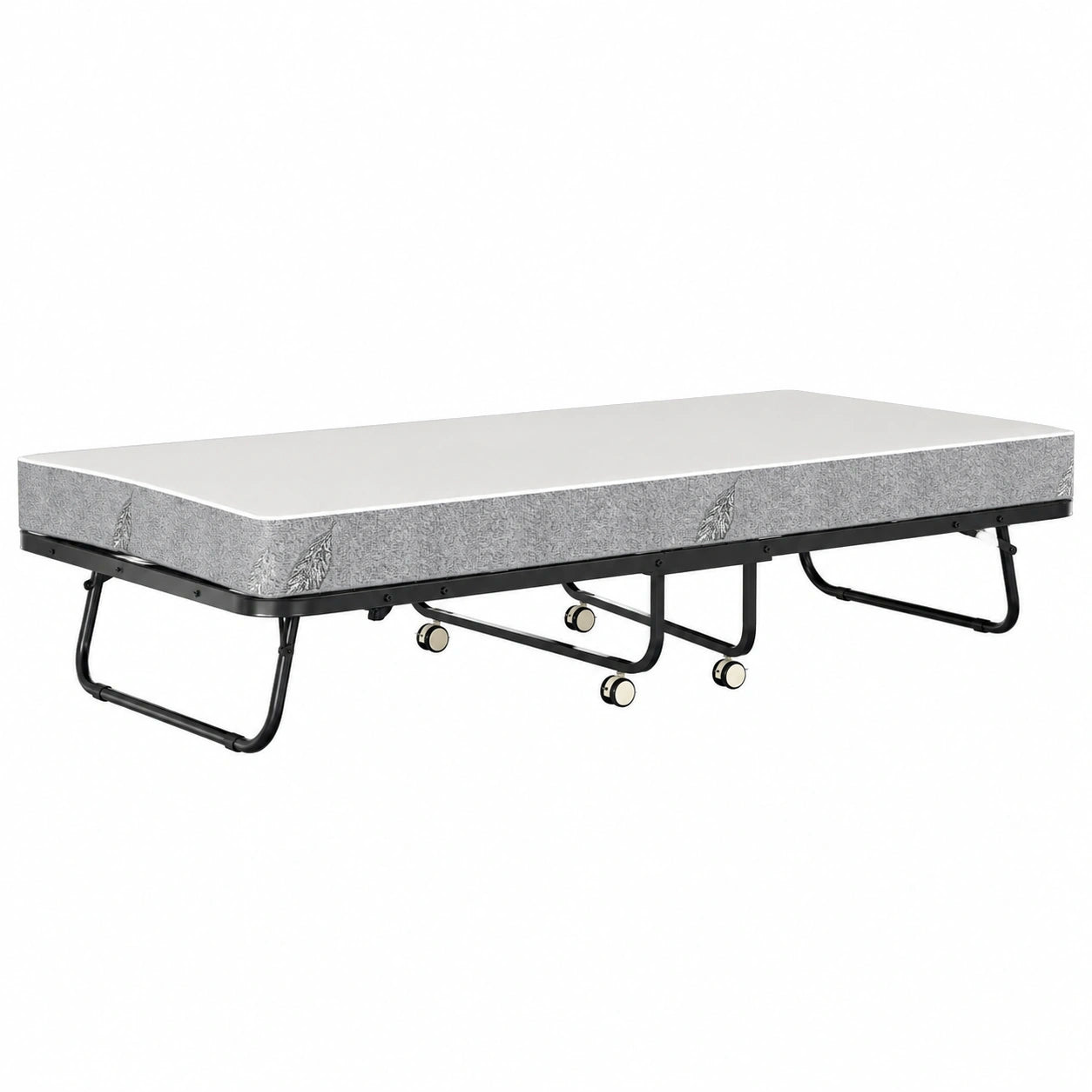 Faltbares Gästebett 90x200cm, mit 13cm Schaumstoffmatratze und Schutzbezug, robust bis 200kg, mit Metallrahmen und Rollen