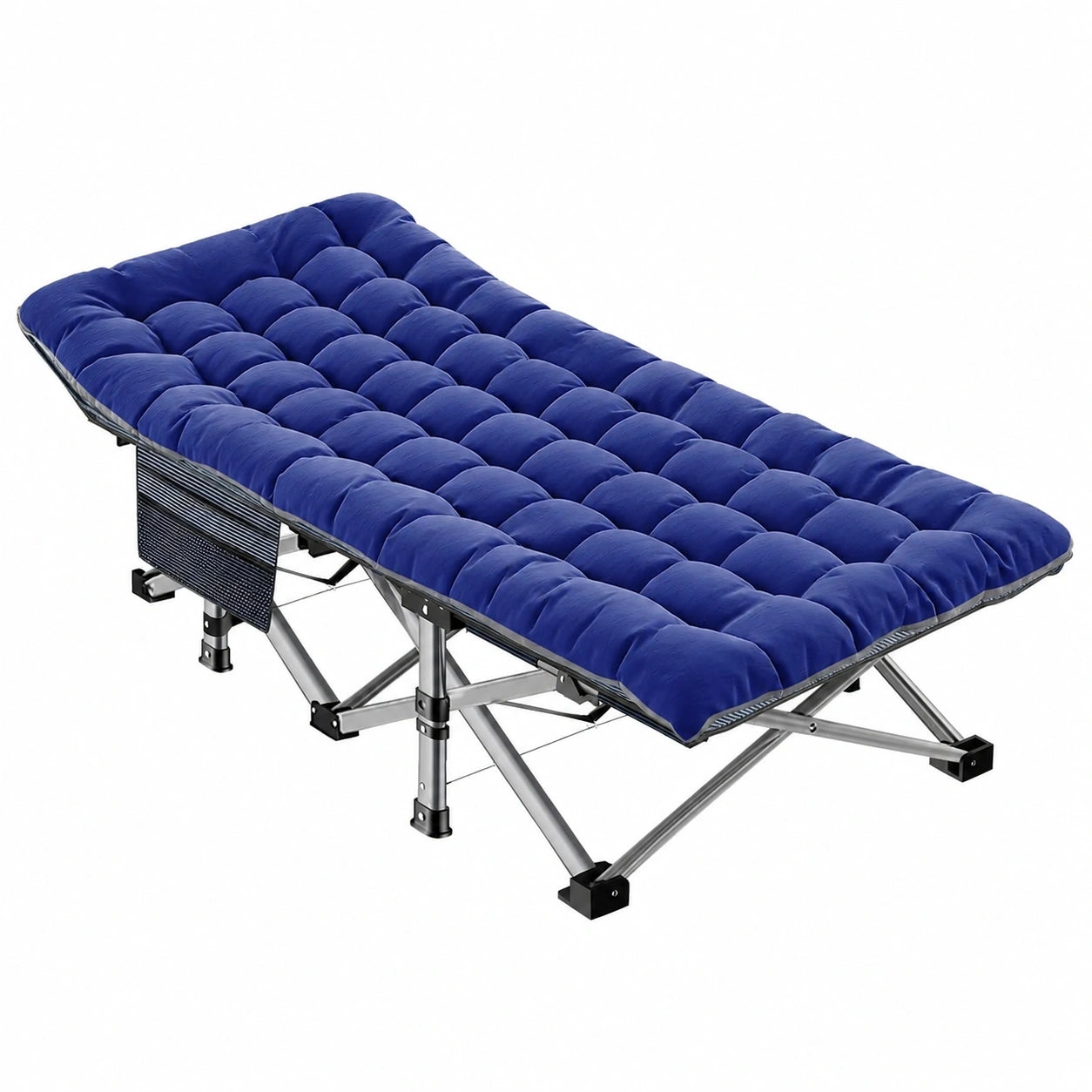 Faltbare Sonnenliege mit Matratze und Seitentasche, 200KG Tragkraft, für Garten und Camping, Blau