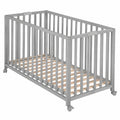 Roba klappbares Babybett aus Holz, höhenverstellbar, platzsparend, mit Rollen, Farbe Taupe
