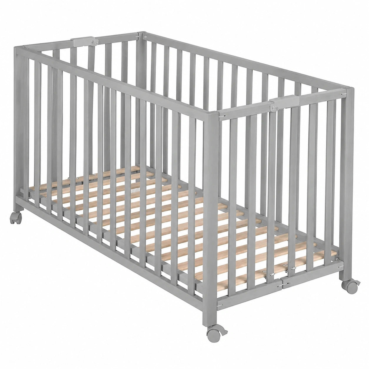 Roba klappbares Babybett aus Holz, höhenverstellbar, platzsparend, mit Rollen, Farbe Taupe