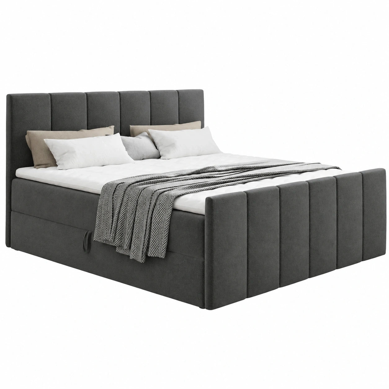 Boxspringbett Star Lux mit Aufbewahrung und Topper, Dunkelgrau 160x200 – arvotica