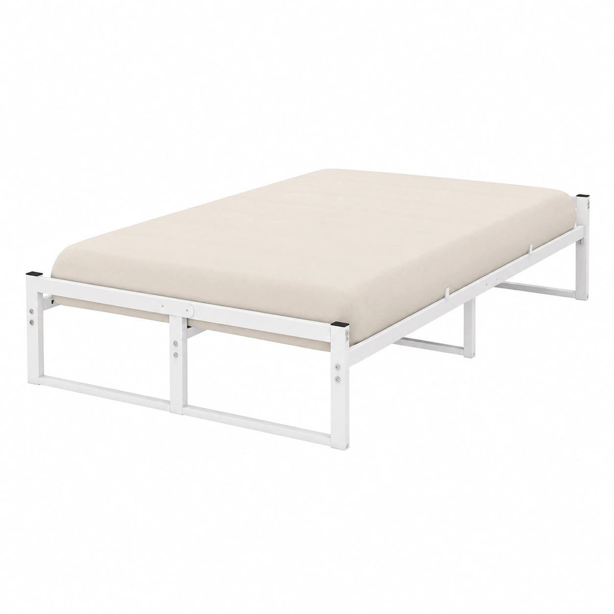 Metallbett 140x190 cm mit Lattenrost, Plattformbett in Weiß, Stauraumbett für Gäste