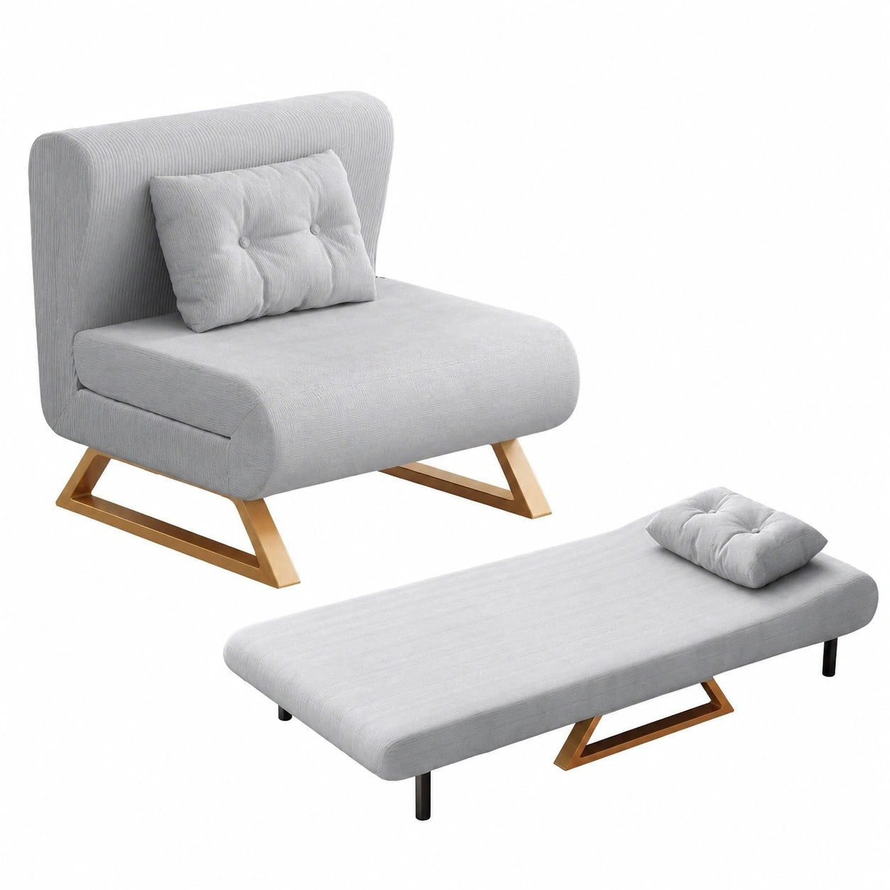 Kompaktes 3-in-1-Schlafsofa mit Verstellbarer Rückenlehne und Kissen, Lendenkissen, Latexpolsterung, Ideal für Wohnzimmer und Schlafzimmer, Farbe: Grau