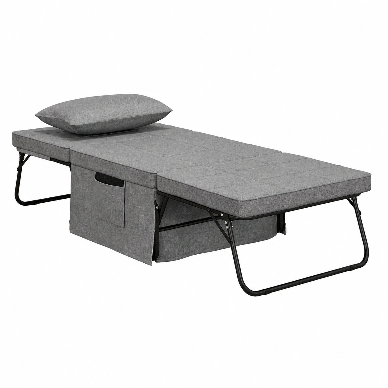 HOMCOM Gästebett Klappbar 75x190cm, 4-in-1 Reisebett für Erwachsene, Höhenverstellbares Einzelbett mit Metallrahmen, 150kg Tragkraft, Inklusive Kissen