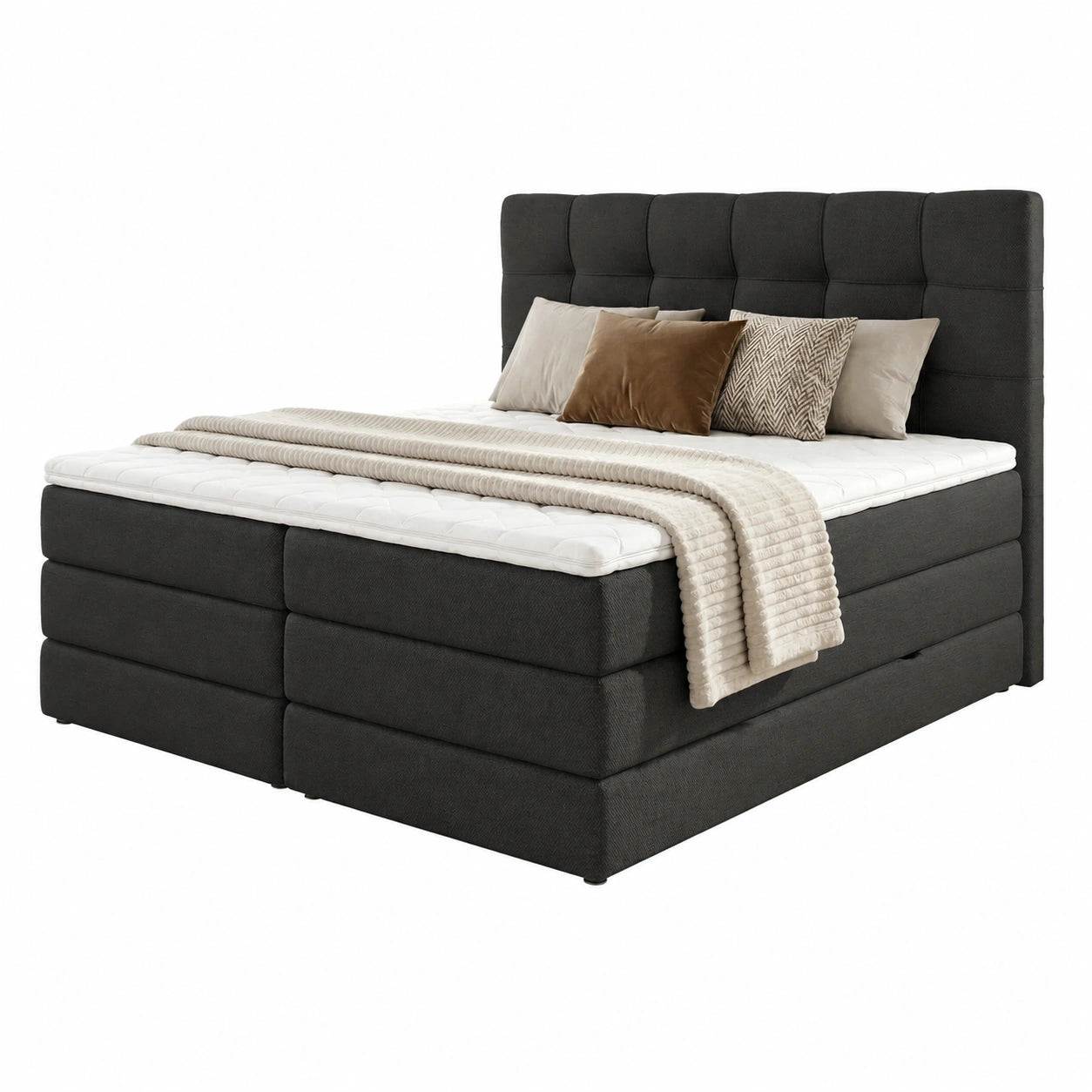 Hochwertiges Boxspringbett mit Stauraum, Schwarz, 160x200 cm