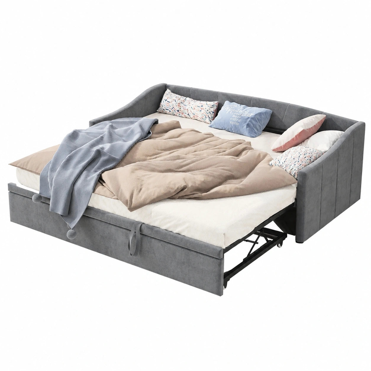 Verwandlungssofa 200 cm Breit, Ausziehbares Bettsofa, Wandbett mit Couch, Klappbett 90/180 x 200 cm, Tagesbett mit Lattenrost, Samtbezug, Grau, ohne Matratze